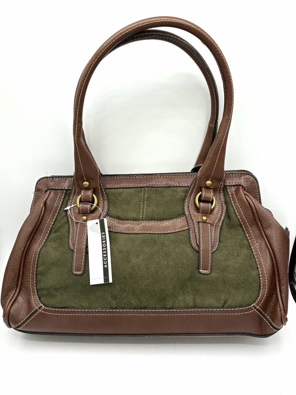 Vintage Kmart Accessories Olive Faux Suede Brown Shoulder Bag NOS Tags Y2K